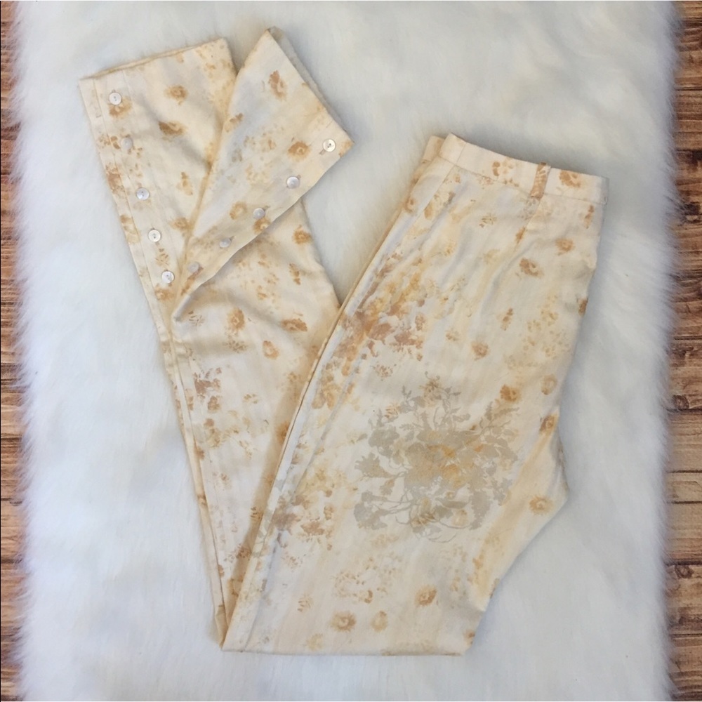Kenzo Paris Embossed Floral High Waist Pants Cream Size 38 Designer - Picture 4 of 11